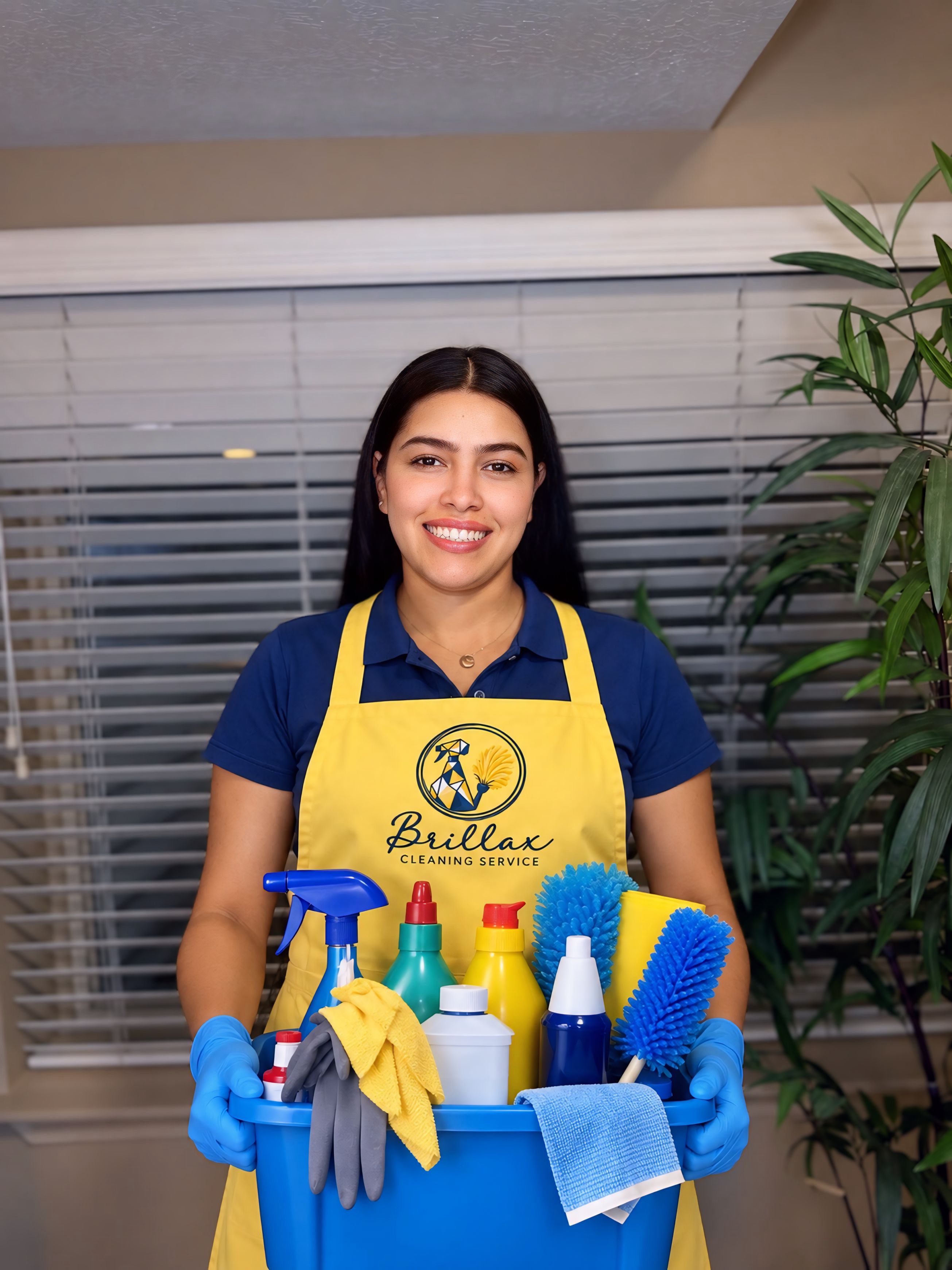 Brillax cleaner holding cleaning supplies